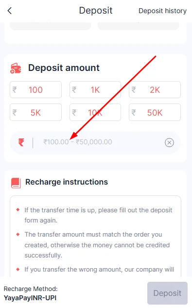 Select your deposit range